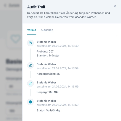 Der übersichtliche Audit-Trail von OpenEDC gemäß GCP und  FDA 21 CFR Part 11.